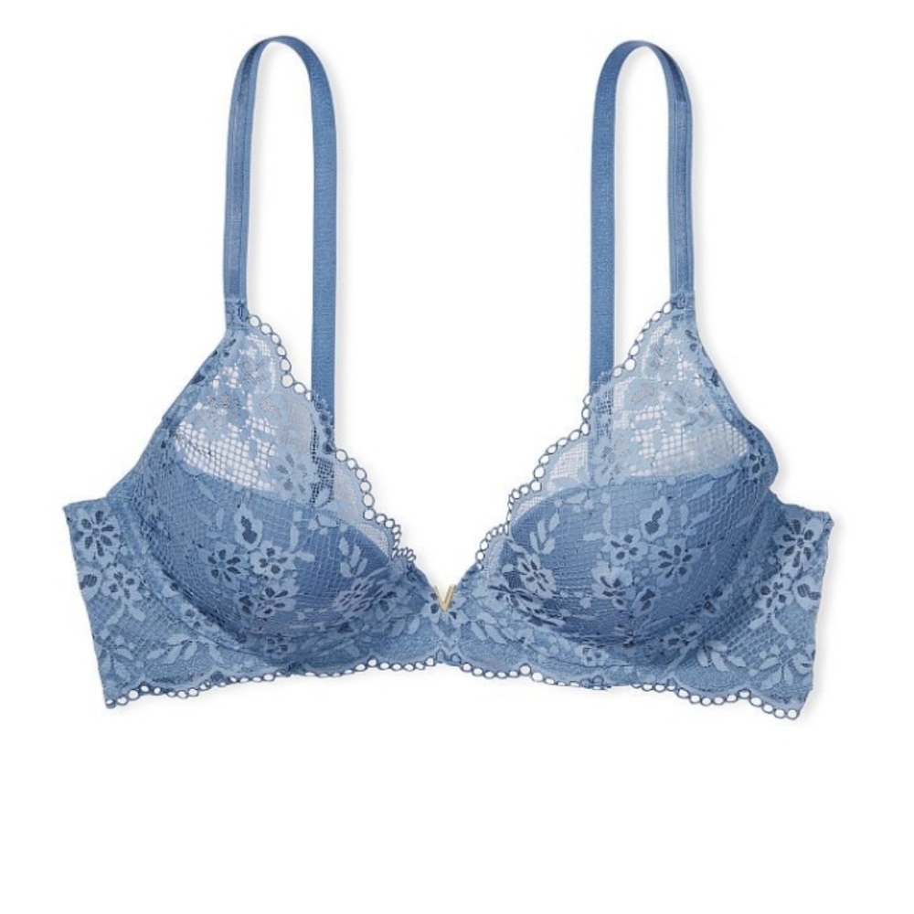 Victoria secret love cloud lace half pad plunge bra faded denim 38c new with tag